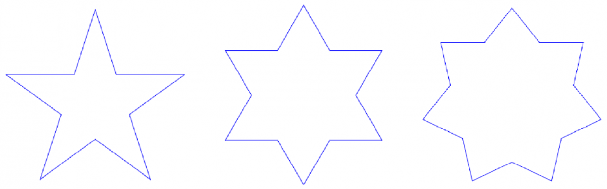Tre forskjellige stjerner som er laget ved å tegne omrisset av stjernene.