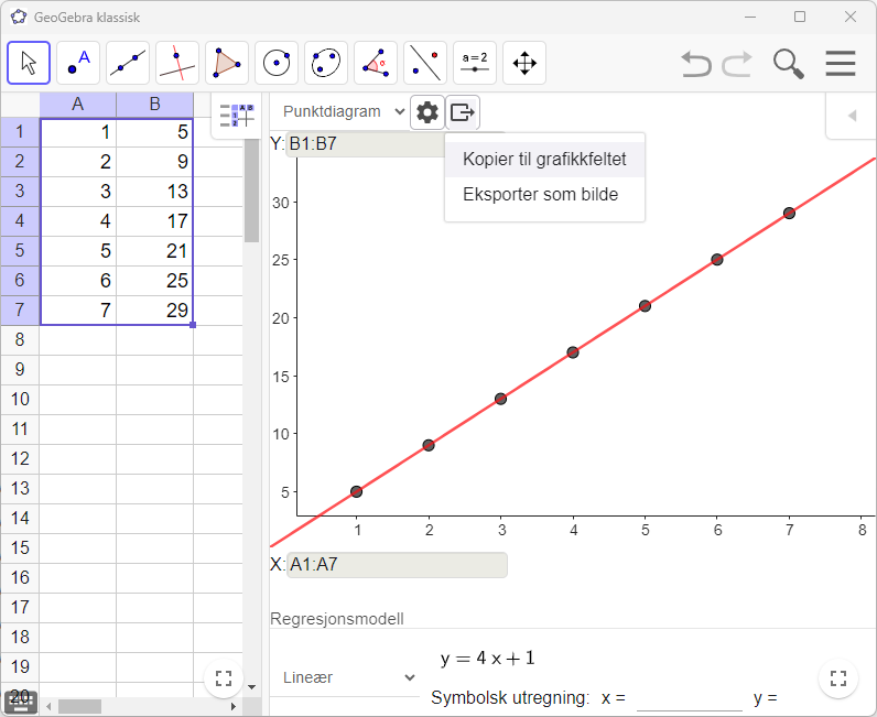 Bilde av regresjon i GeoGebra