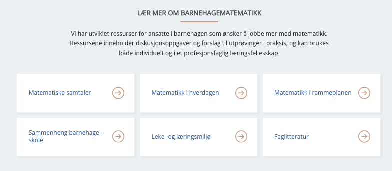 Skjermbilde fra nettsidene om matematikk i barnehagen