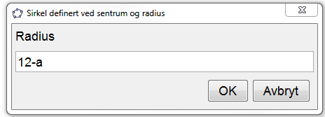 Skjermdump av inputboks for sirkelverktøy