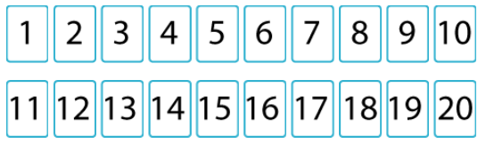 Illustrasjon av tall 1 - 2- 3- 4 - osv (opp til tallet 20) i bokser