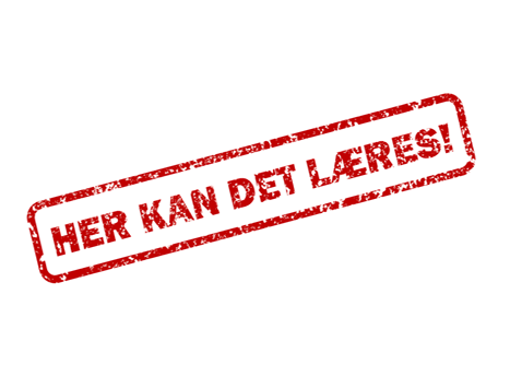 Logo for Novemberkonferansen: Rød skrift i ramme, hvor det står "Her kan det læres"