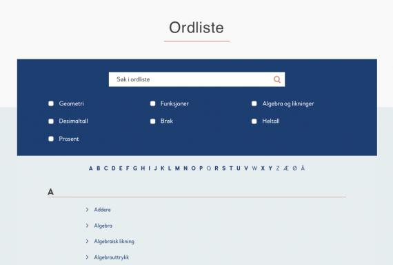 Faksimile av Matematikksenterets ordliste