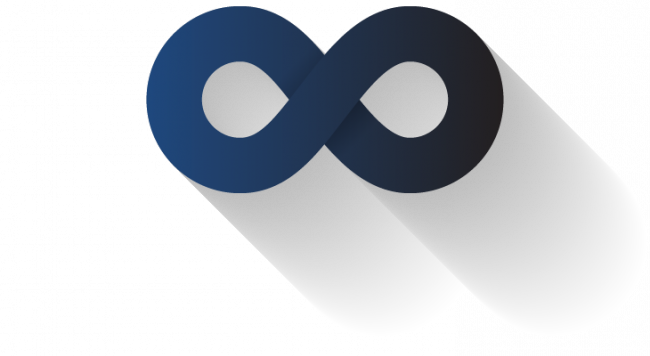 Symbolet for uendelig i blå og svart gradient.