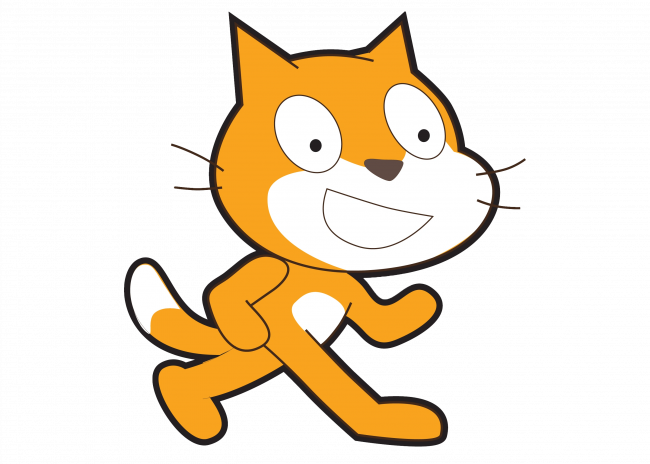 Katten Scratchy - Oransje katt som går smilende på to føtter