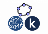 Illustrasjon med logoen til Matematikksenteret, Kikora og GeoGebra