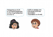 Illustrert bilde av gutt og jente som snakker om matematikk (i snakkebobler)
