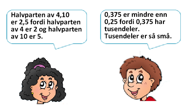 Gutt og jente som beskriver matematiske stykker i en snakkeboble