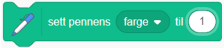Kodeblokk i Scratch som setter pennens farge til verdien 1.
