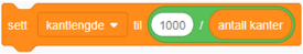 Kodeblokken "Sett variabel til "verdi"", setter variabelen "kantlengde" til 1000/"antall kanter"