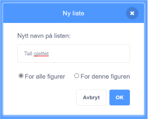 Dialogboks som oppretter navngitt liste.